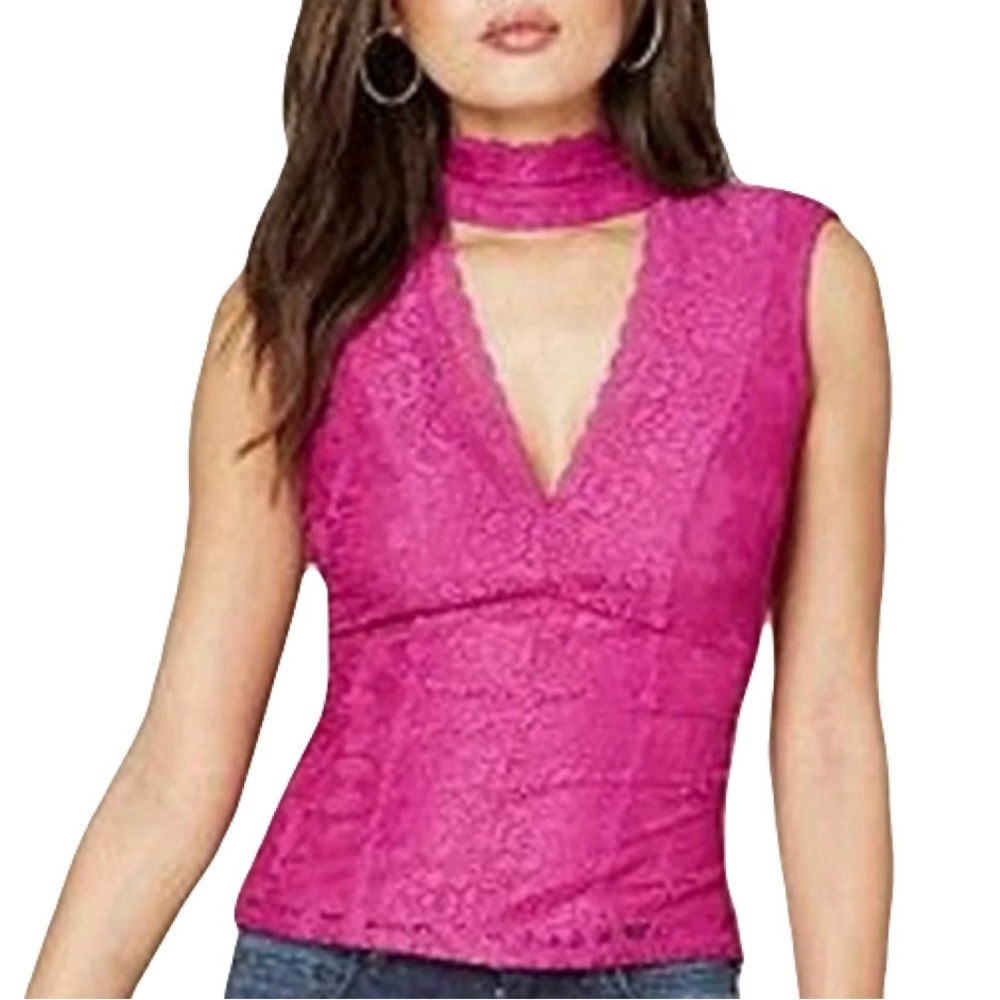 NWOT Bebe Christina Sleeveless Lace Panel Top Rose Purple XXS